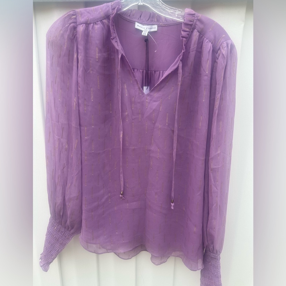 Elegant Purple Blouse with Tie Neck